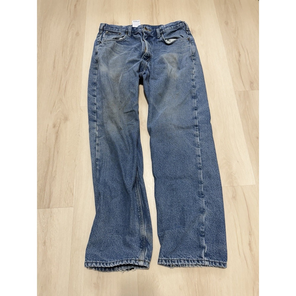 Men's Carhartt Denim Relaxed Fit Flannel Lined Blue Jeans Size 36 x 32 RN#14806.